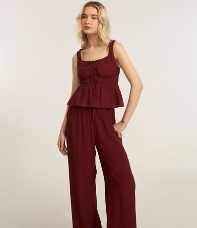 Pantalón Recto en Viscosa Texturizada con Lazo en la Cintura 2