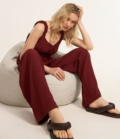 Pantalón Recto en Viscosa Texturizada con Lazo en la Cintura 5