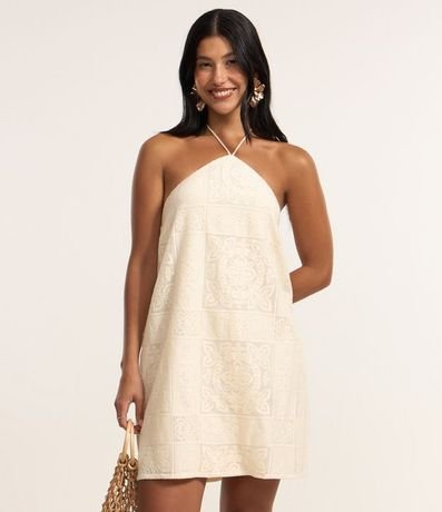 Vestido Frente Única con Lazo y Textura Floral