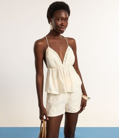 Short Cintura Alta en Cambraia con Efecto Arrugado 6