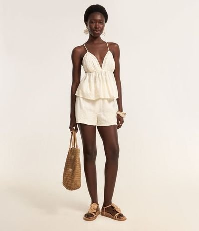 Short Cintura Alta en Cambraia con Efecto Arrugado 2