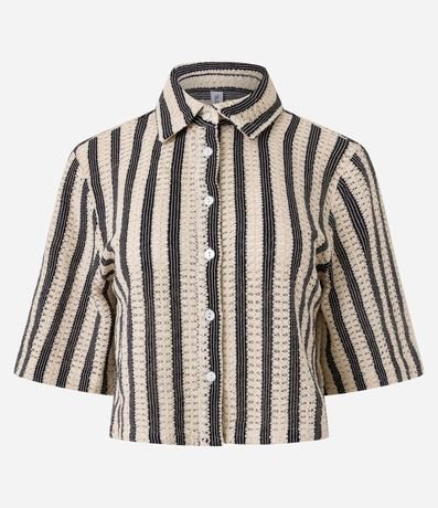 Camisa Corta con Textura y Rayas 4
