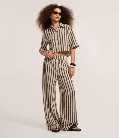 Pantalón Recto en Punto con Rayas y Cintura Elástica