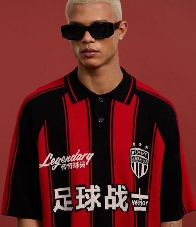 Camisa Polo Boxy Sportcore en Punto con Estampa Rayada y Lettering 8