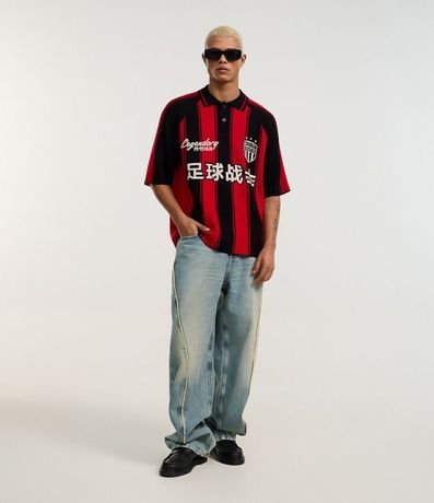 Camisa Polo Boxy Sportcore en Punto con Estampa Rayada y Lettering 2