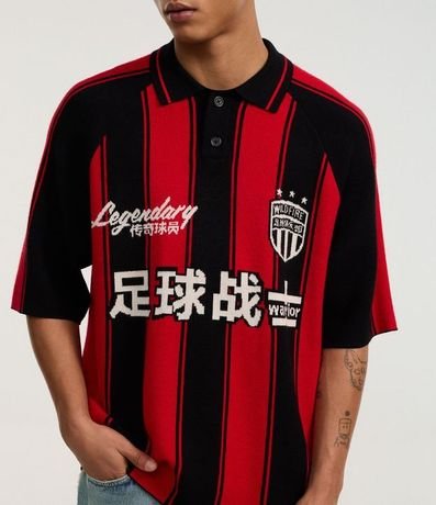 Camisa Polo Boxy Sportcore en Punto con Estampa Rayada y Lettering 3