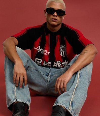 Camisa Polo Boxy Sportcore en Punto con Estampa Rayada y Lettering 4