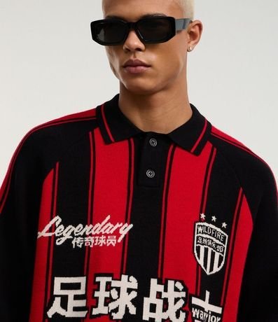 Camisa Polo Boxy Sportcore en Punto con Estampa Rayada y Lettering 5