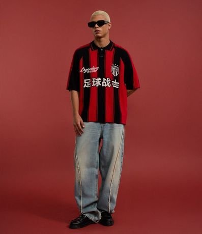 Camisa Polo Boxy Sportcore en Punto con Estampa Rayada y Lettering 6