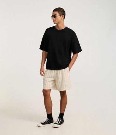 Bermuda en Tricolina con Estampa de Rayas Rústicas