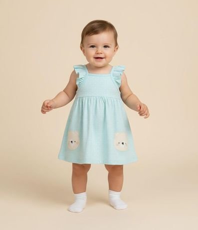 Vestido Infantil con Estampa de Lunares Osos y Bombacha - Tam  0 a 18 meses