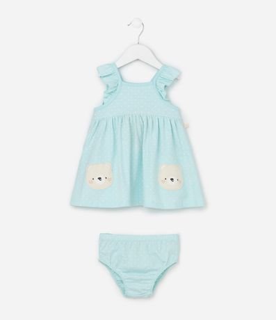 Vestido Infantil con Estampa de Lunares Osos y Bombacha - Tam  0 a 18 meses 2