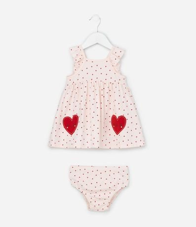 Vestido Infantil con Estampa de Corazones con Bombacha - Talle 0 a 18 meses 2