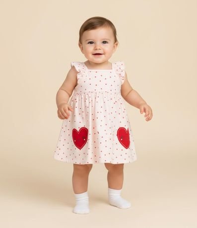 Vestido Infantil con Estampa de Corazones con Bombacha - Talle 0 a 18 meses 1