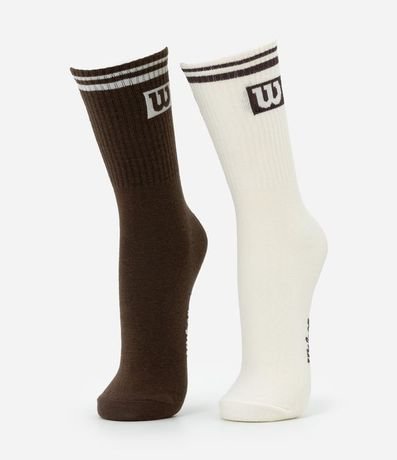 Kit 02 Medias Deportivas de Caña Larga en Algodón con Logo Wilson