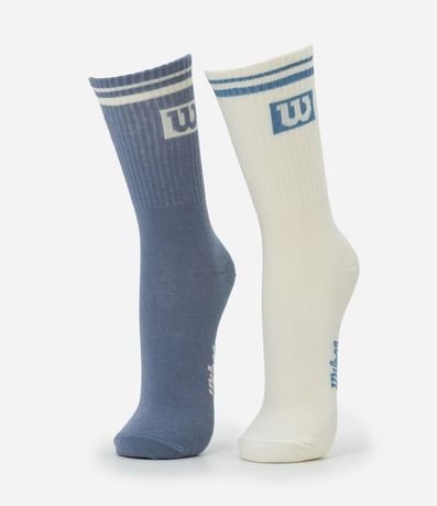 Kit 02 Medias Deportivas de Caña Larga en Algodón con Logo Wilson