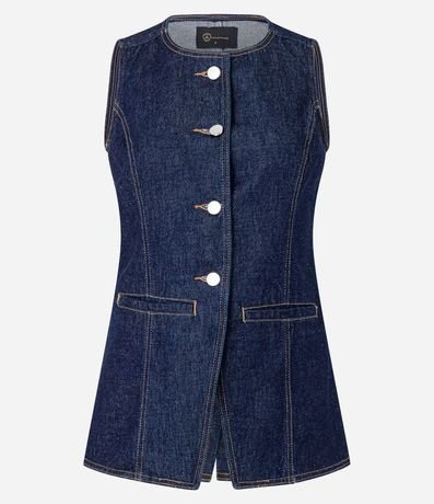 Chaleco Alargado en Jeans Cinturado con Botones 5