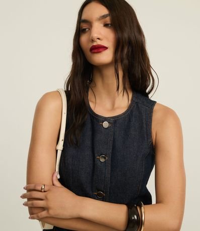 Chaleco Alargado en Jeans Cinturado con Botones 5