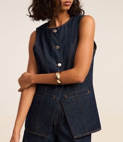 Chaleco Alargado en Jeans Cinturado con Botones 4