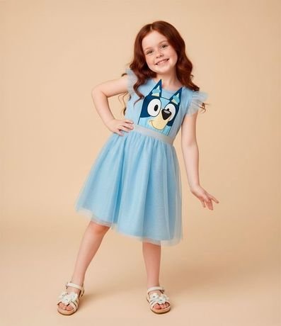 Vestido Infantil en Tule con Estampa Bluey - Talle 1 a 5 años