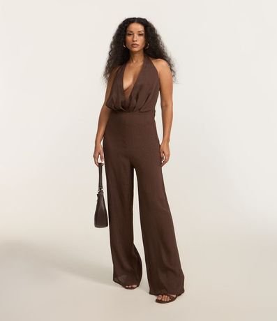 Mono Pantalona en Satén Texturizado con Adorno en la Espalda 1