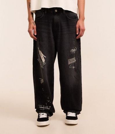 Pantalón Super Baggy en Jeans con Estampa Grafite 2