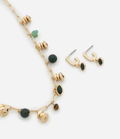 Conjunto de Collar de Cadena con Eslabones Rectangulares y Colgante de Gravas con Caravana Aro