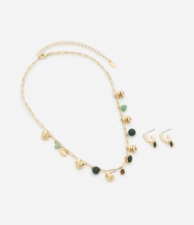 Conjunto de Collar de Cadena con Eslabones Rectangulares y Colgante de Gravas con Caravana Aro 2