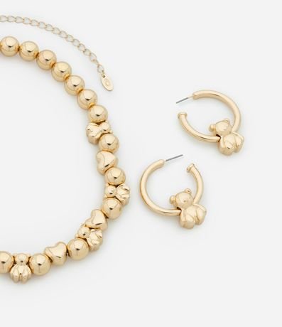 Conjunto de Collar y Caravana en Metal con Colgante Oso