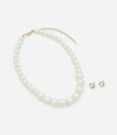 Conjunto de Collar Corto de Perlas Graduales y Caravana Pequeña de Perla con Revestimiento de Metal 2