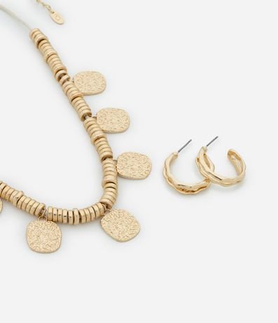 Conjunto de Collar Corto Cuerda con Entremedios y Colgantes y Caravanas Aro Martillada 2