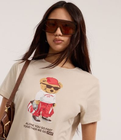 Blusa Baby Look en Algodón y Estampa de Osito