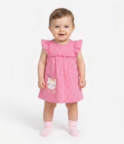 Vestido Body con Estampa de Lunares y Bordado Osita - Talle 0 a 18 Meses