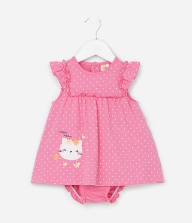 Vestido Body con Estampa de Lunares y Bordado Osita - Talle 0 a 18 Meses