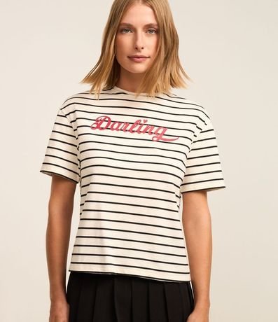 Remera Boxy Rayada en Algodón con Lettering Darling 2