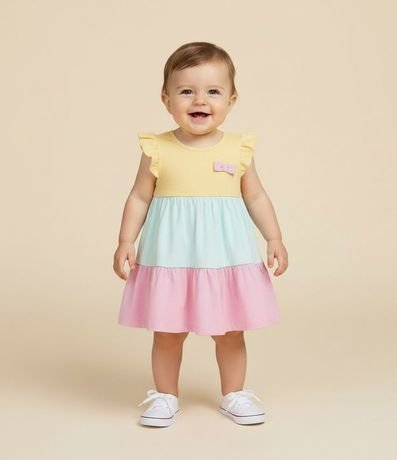 Vestido Infantil con Volados Maria y Moña - Talle 0 a 18 meses