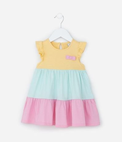 Vestido Infantil con Volados Maria y Moña - Talle 0 a 18 meses