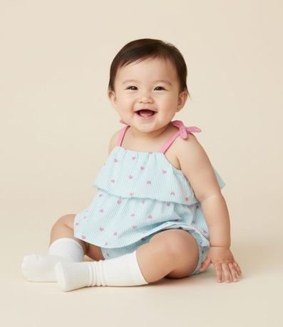 Conjunto Infantil con Estampa de Rayas y Corazones - Talle 0 a 18 Meses