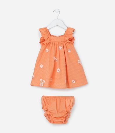 Vestido Infantil en Tricolina con Estampa Floral y Bombacha - Talle 3 a 18 Meses