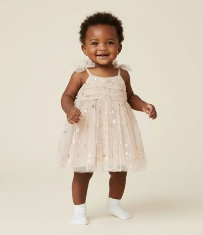 Vestido Infantil con Tule de Estrellas y Bombacha - Talle 3 a 18 Meses
