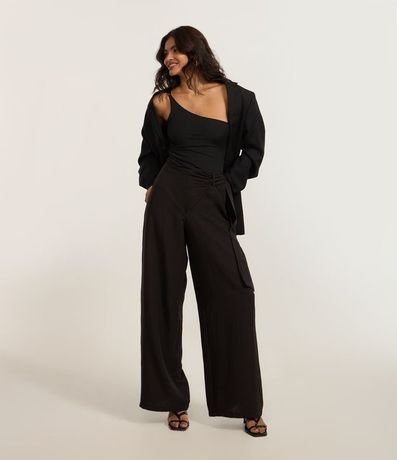 Pantalón Pantalona Sastrería con Superposición y Lazo Lateral