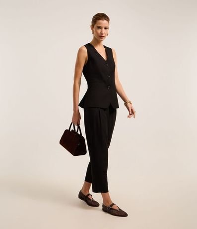 Pantalón Recto Sastrería con Trabillas y Pliegues