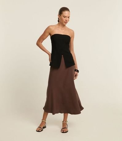 Pollera Slip Larga en Cupro con Cintura Sastre