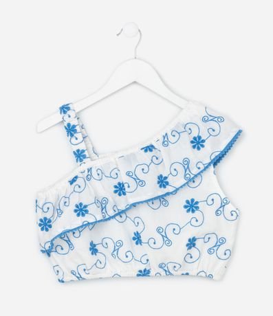 Blusa Cropped Infantil Hombro Único con Estampa Bordada - Talle 5 a 14 años 2