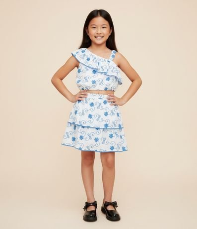 Pollera Infantil en Laise con Volados Bordados - Talle 5 a 14 años