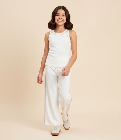 Remera Musculosa Infantil en Rib con Sisa Americana y Aplicación de Brillos - Talle 5 a 14 años