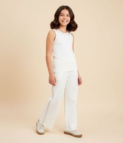 Pantalón Wide Leg Infantil en Sarga con Aplicación de Brillos- Talle 5 a 14 años