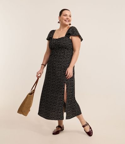 Vestido Midi en Crepé con Estampa de Lunares Curve & Plus Size