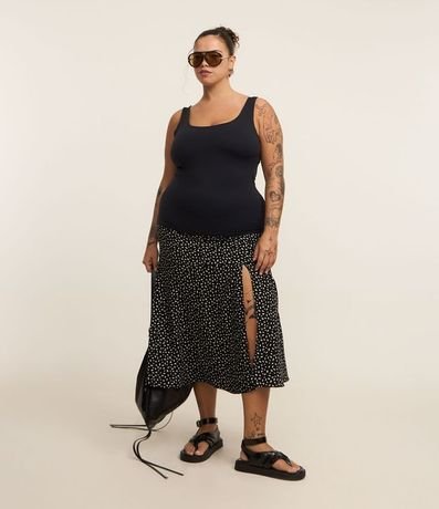 Pollera Midi con Fenda y Estampa de Lunares Curve & Plus Size