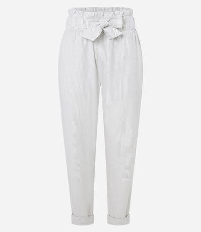 Pantalón Carrot en Sarga con Cintura Elástica y Lazo en la Cintura